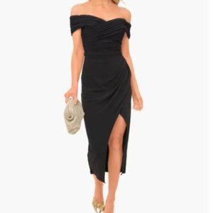 Self-Portrait Black Off-the-Shoulder Midi Dress with Slit